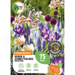 Bunte Blumenzwiebel-Mischung für Bienen und Schmetterlinge, 75 Stück. Ideal für Beet und Kübel.
