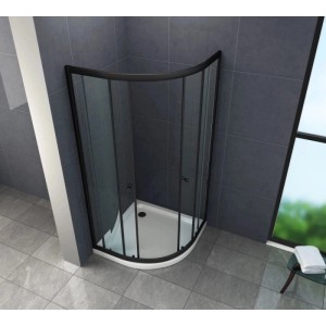 Glasdeals Duschkabine JUNISO-R Schwarz 90 x 90 x 190 cm Viertelkreis ESG Sicherheitsglas 6 mm Schiebetür Easy Clean 3345