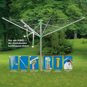 Juwel Wäschespinne Novaplus 400 Deluxe mit Leichtspann-Hebel und Zubehör.