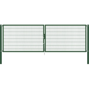Grünes Doppeltor Flexo Plus 500x160 cm mit Pfosten für Gartenzaun, Stahl, Doppelstabmatte.