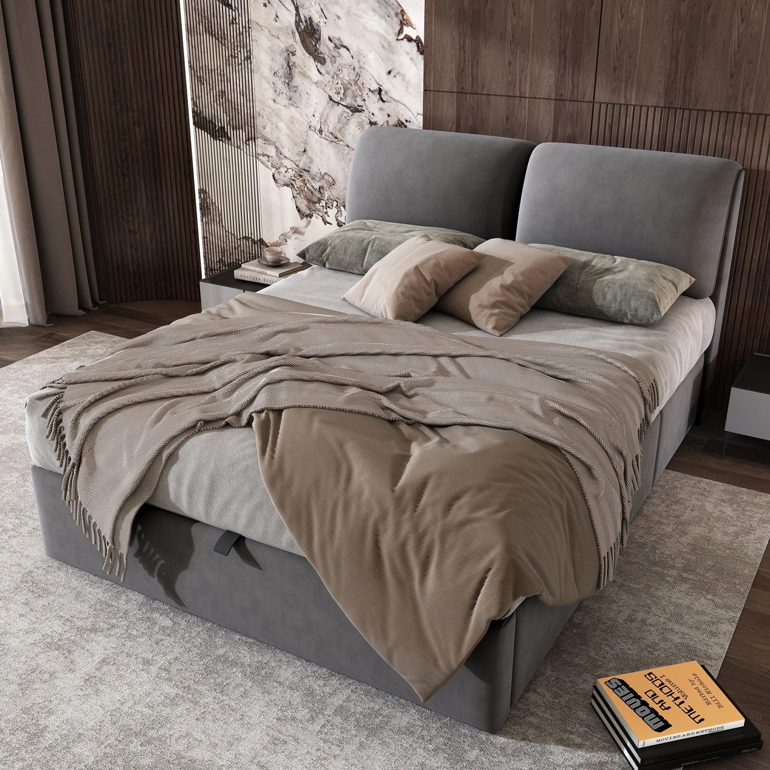 okwish Polsterbett 140x200cm mit 3 Schubladen Schlafzimmer Grau ohne Matratze_2