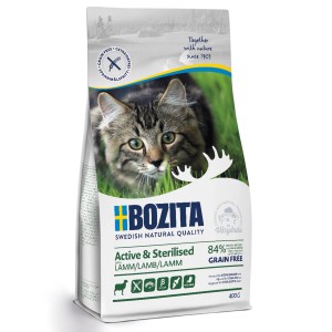 Bozita Katzen-Trockenfutter Active & Sterilised Lamm, getreidefrei, 400g Packung.