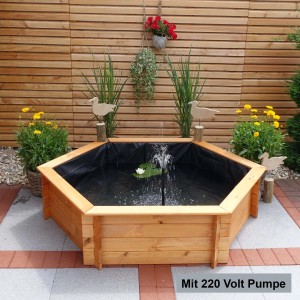 Promadino Sechseck-Hochteich Ø 125 cm inkl. Pumpe 220 Volt aus Kiefernholz