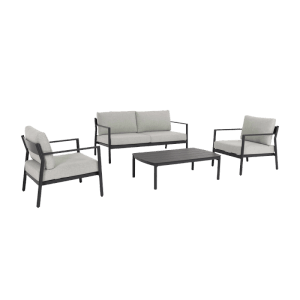 Bizzotto Lounge-Gruppe Sirius, anthrazitfarben, mit Sofa, 2 Sesseln und Tisch für den Garten.