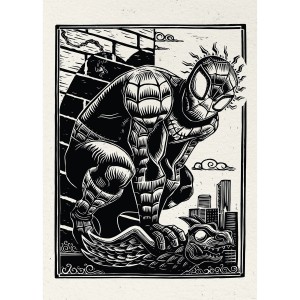 Komar Wandbild Marvel Spider-Man Lino-Cut 50 cm x 70 cm Schwarz-Weiß