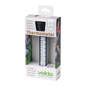 Velda Teich Schwimm-Thermometer, schwarz, in Verpackung. Misst Wassertemperatur in Celsius/Fahrenheit für Teichpflege.