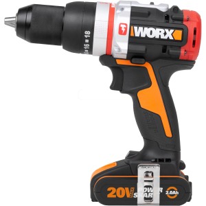 Worx Akku-Schlagbohrschrauber WX354 mit 2 Ah Akku. Schwarz, Orange, Silber.