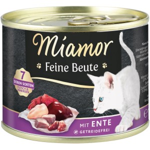 Miamor Katzen-Nassfutter Feine Beute Ente, 185g Dose. Alleinfutter mit Ente und Fleischstückchen.