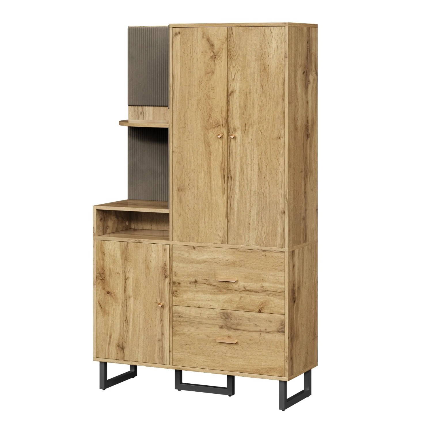 okwish Garderoben Set mit PolsterPaneelen Schuhschrank Flur 110x38x186cm Natur