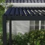 Detailaufnahme: Anthrazitfarbene Mirador Premium Pergola 3x4m mit Lamellendach und Aluminiumrahmen.