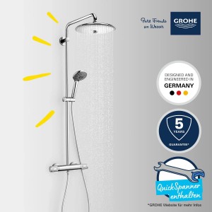 Grohe QuickFix Vitalio Joy 260 Duschsystem mit Thermostat zur Wandmontage.