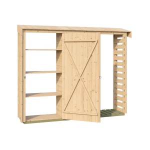 GH Killarney RH 300Nat Holz-Gartenhaus mit Regalen und abschließbarer Tür.