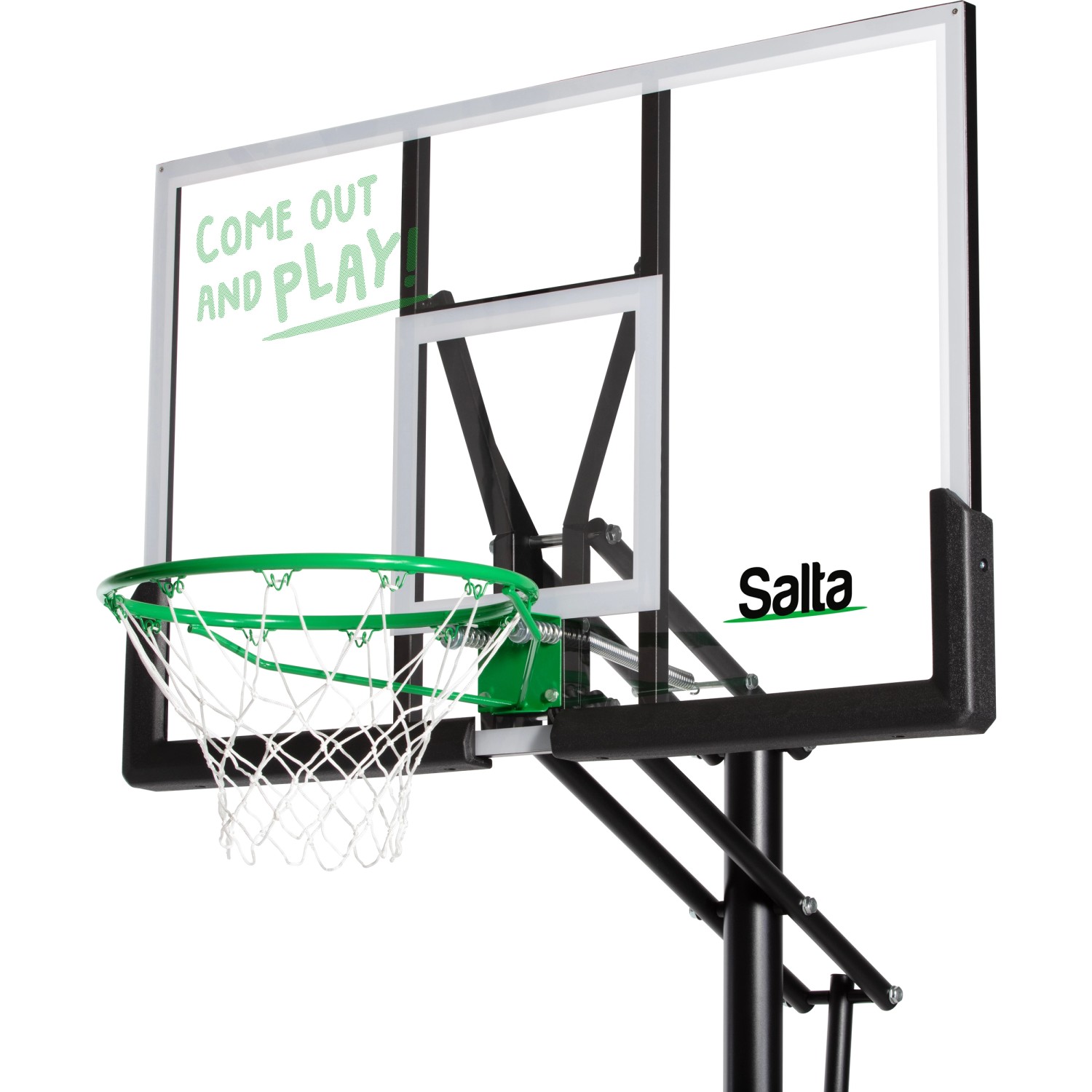 Salta Basketballständer Center mit transparentem Brett und grünem Korb. Ideal für Spiel & Spaß im Garten.