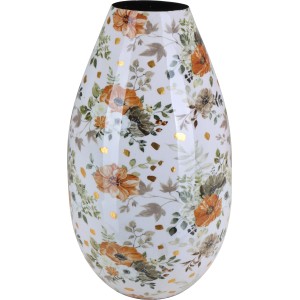 Vase Flora mit Blumenmuster Ø 15 cm x 28 cm Weiß