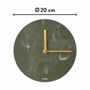 Runde, grüne baliv Wanduhr mit Marmor-Optik und goldenen Zeigern (Ø 20cm).