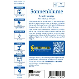 Kiepenkerl Sonnenblume Schnittwunder Gelb Samenpackung, gelbe Zierblume für Beet und Vase.