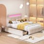 okwish Polsterbett 90x200cm mit LED Leuchten Kinderzimmer Beige ohne Matratze_2