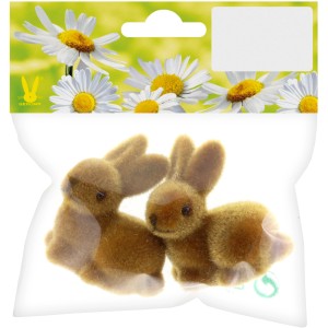 2 braune Deko-Hasen (je 5 cm) aus beflocktem Kunststoff für Ostern.