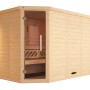Weka Massivholz Elementsauna Kemi Eck mit Glastür und Saunaofen Set.