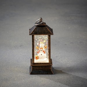 Luca Lighting Laterne mit Winterszene, antik, warmweiß, mit Schneemann und Geschenk, Weihnachtsdeko.