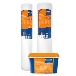 Erfurt KlimaTec Thermovlies Premium, Rollen und Systemkleber für Wohnraumdämmung.