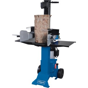 Scheppach Holzspalter HL730: Stehender Spalter mit Holzstück, 7 t Spaltkraft, blau.