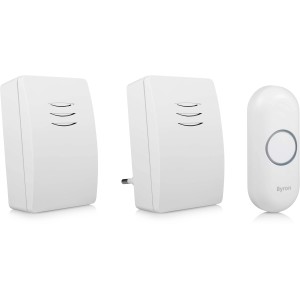 Byron Funk-Türklingel Set mit 2 Klingeln und Klingelknopf, 100m Reichweite, weiß.