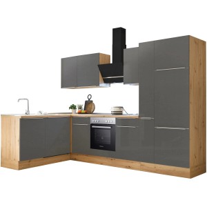 Respekta Winkelküche Marleen in Artisan Eiche und Grau Matt mit E-Geräten.