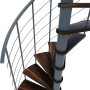 Minka Spindeltreppe Venezia Smart, Walnuss-Holzstufen, graues Metallgeländer. Innentreppe mit modernem Design.