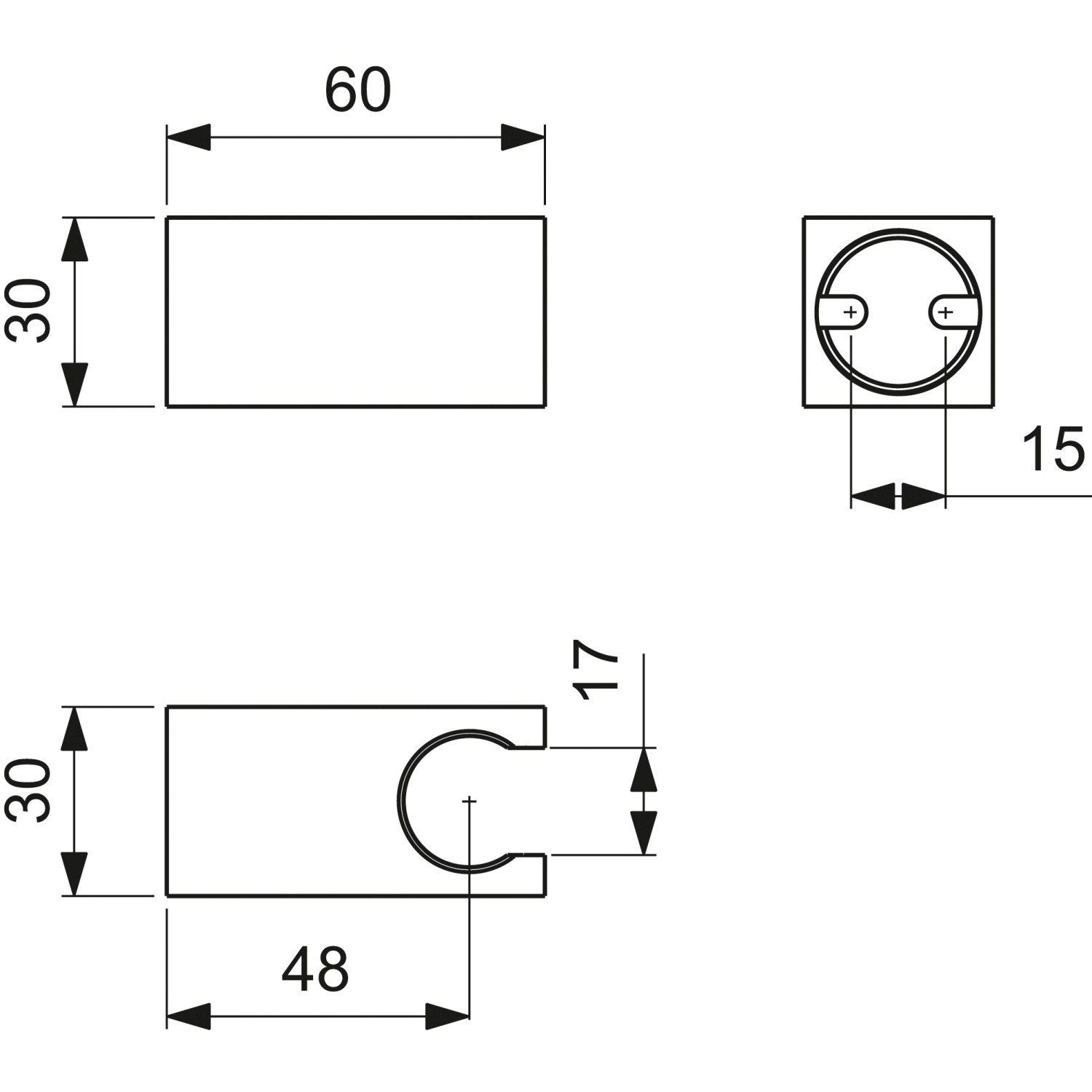 Technische Zeichnung: Ideal Standard Idealrain Atelier Brausehalter, eckig, Chrom, Maße