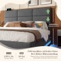 okwish Polsterbett 140x200cm mit LED USB C Hydraulik Stauraum Schlafzimmer Grau ohne Matratze_9