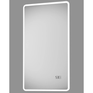 LED-Lichtspiegel Silver Porto, 45x70 cm, mit Digitaluhr. Badspiegel mit Aluminiumrahmen.
