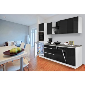 Respekta Premium Küchenzeile 280 cm Grifflos Schwarz Hochglanz-Weiß