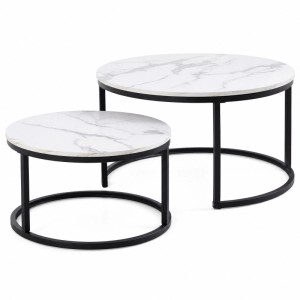 okwish Beistelltisch mit Stapelbarem Metallrahmen Wohnzimmer 87x 87x13cm Schwarz