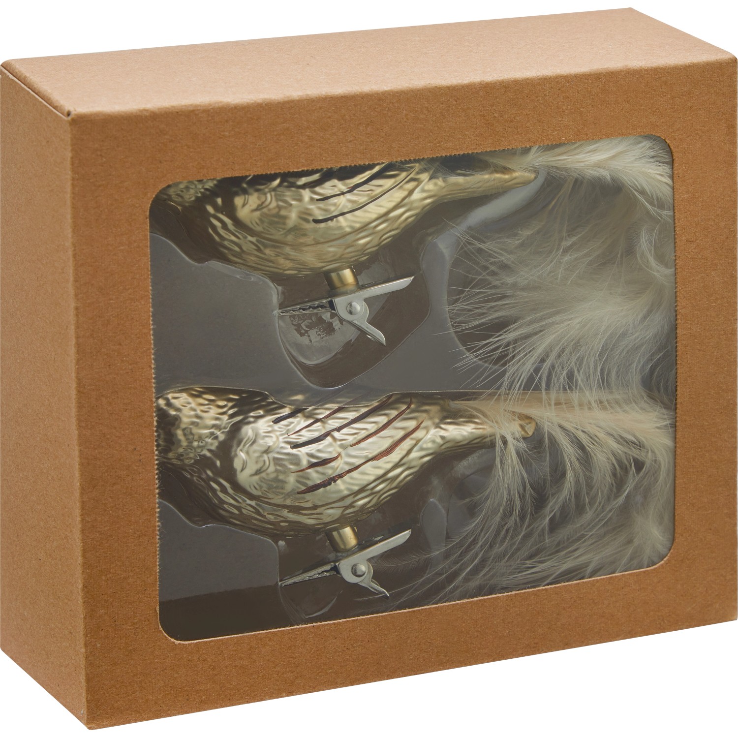 Weihnachtsdeko: 2 goldene Kunststoffvögel mit Clip im Set, ideal als Baumbehang.