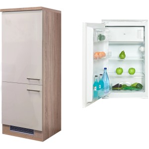 Flex-Well Kühlschrank-Umbau Orlando mit PKM KS 120.4A+ EB Einbaukühlschrank, Front Kaschmir Glanz, Korpus Sonoma Eiche