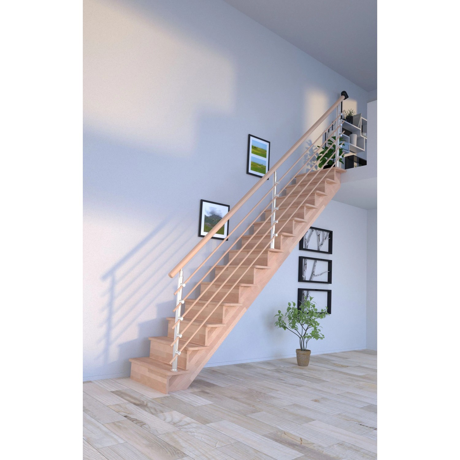 Treppe Lindos Buche Gerade 100 cm Setzstufen Design-Geländer-Holzstäbe FSC®_7