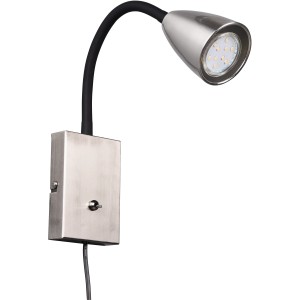 Wandleuchte Wanda Nickel matt mit flexiblem Arm für Schlaf- und Wohnzimmer.