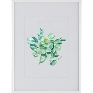 Weißer Kunststoff Bilderrahmen 30x40 cm mit Eukalyptus-Motiv.