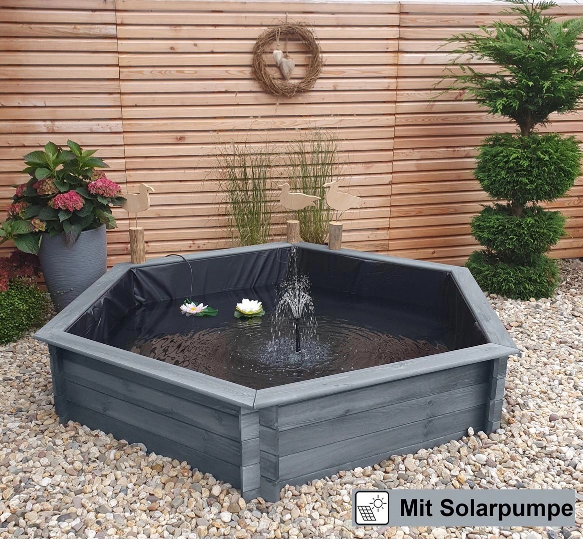 Promadino SechseckHochteich Ø 200cm inkl. Solarpumpe Grau aus