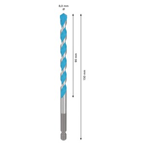 Bosch Expert Hex-9 Multi Construction Bohrer, Ø 8 mm, blau/silber, 150 mm lang.