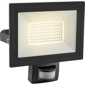 Schwarzer LED Außenstrahler mit Bewegungssensor, 35W, Aluminium.