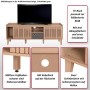 Beiges MCW TV-Rack M48 mit grauer Schublade, zwei Schiebetüren, 3 Fächern, Kabelloch und verstellbaren Füßen.