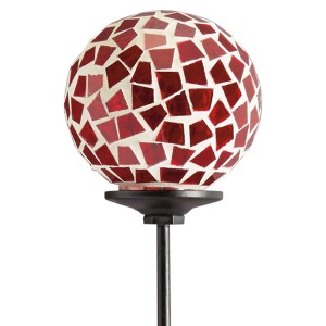 Gartenstecker mit roter Mosaik-Kugel (75 cm) als Gartendekoration für Beet und Pflanzkasten.
