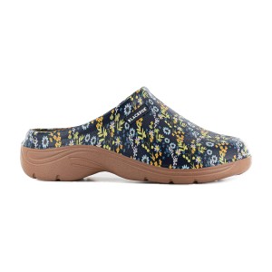 Blaue Blackfox Clogs Adelia Gr. 36 mit floralem Muster für Garten und Freizeit.