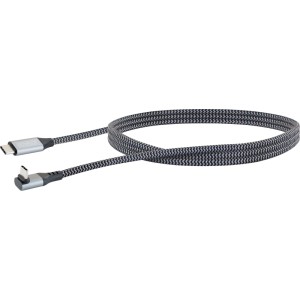 Schwaiger USB-C Kabel, schwarz-grau geflochten, mit gewinkeltem Stecker. Ideal für Handy-Zubehör.
