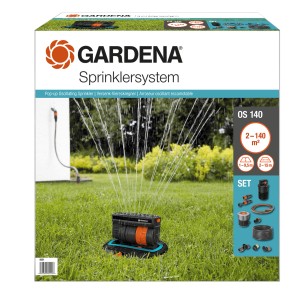 Gardena Viereckregner OS 140 Komplett-Set zur Bewässerung von Rasenflächen bis 140 m².