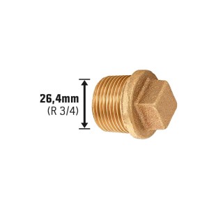 Gewinde-Stopfen aus Rotguss, 26,4 mm (R 3/4) zum Verschließen von Gewindefittings.
