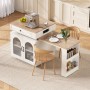 okwish Kücheninsel mit Rollen Ausziehtisch LED Beleuchtung Steckdosenleiste 128-200x71x92cm Weiß_3
