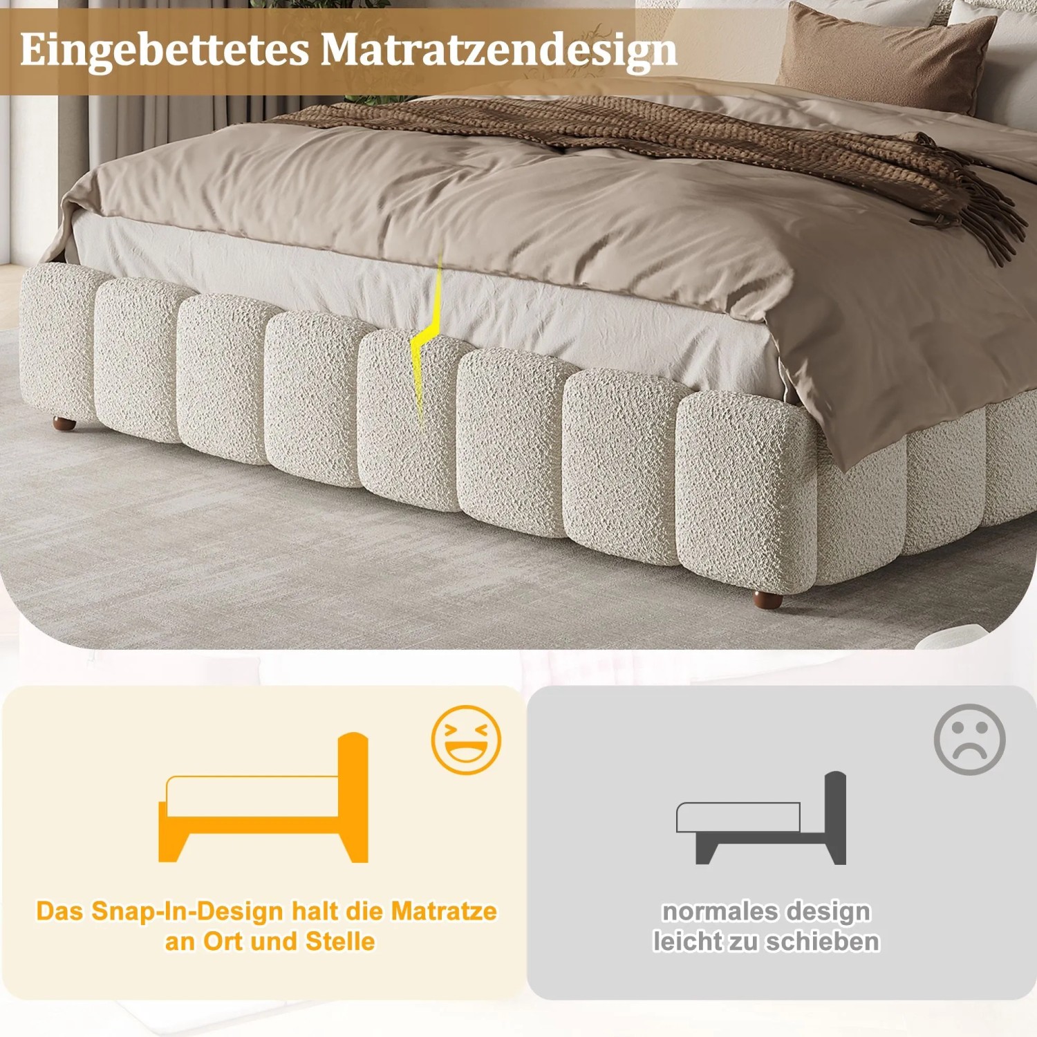 okwish Polsterbett 160x200cm mit Großem Stauraum Schlafzimmer Weiß ohne Matratze_8